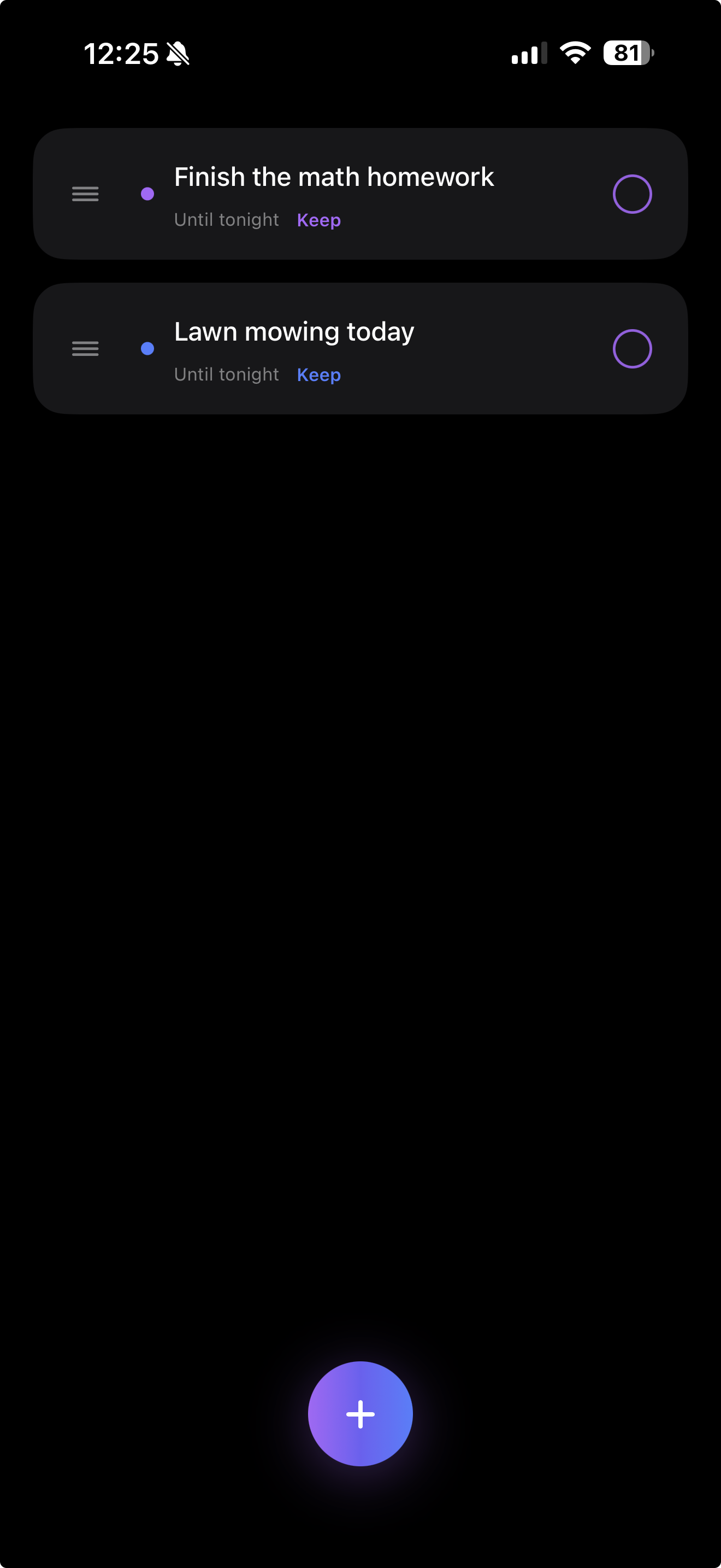 Nowra chips on the home screen. Tap the circle to clear one.