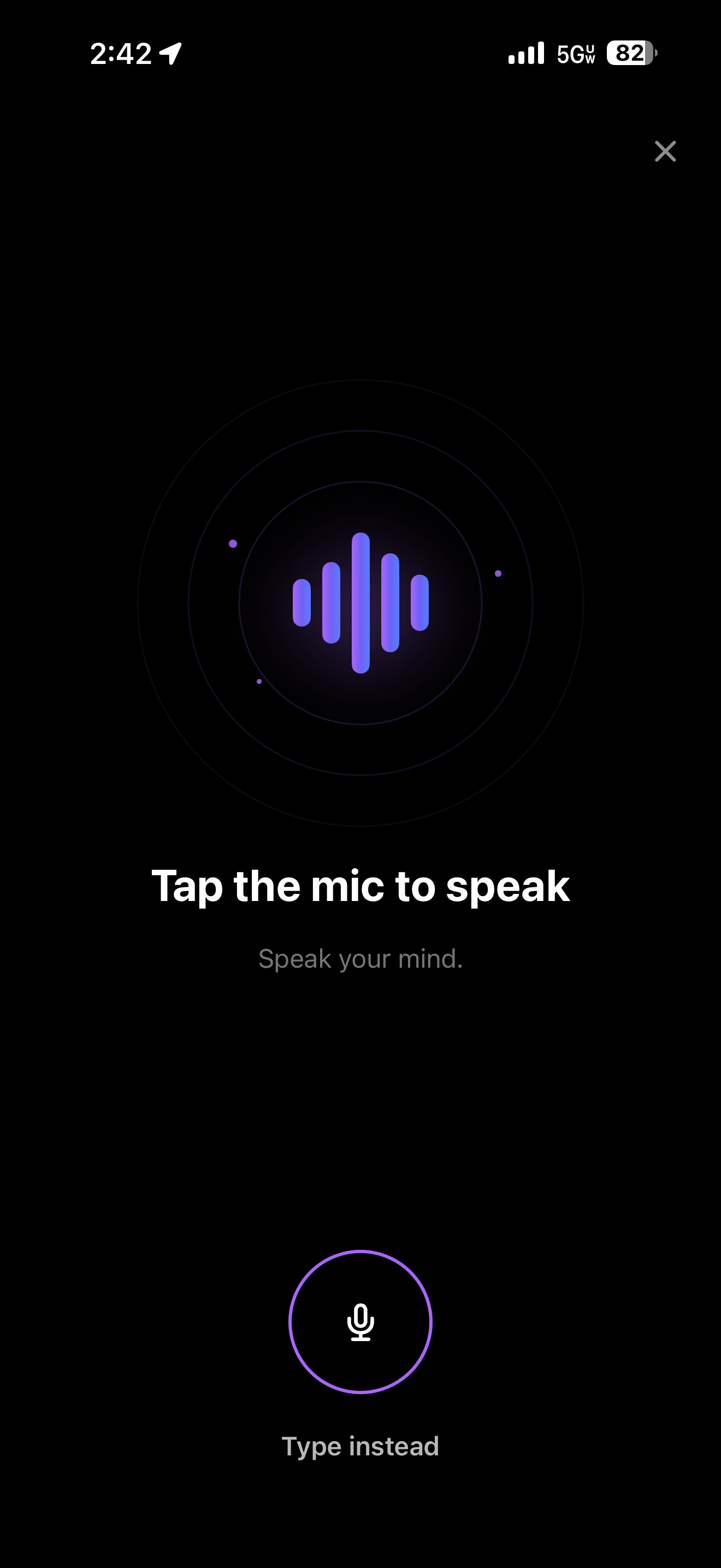 Nowra capture screen. Tap the mic to speak, or type instead.